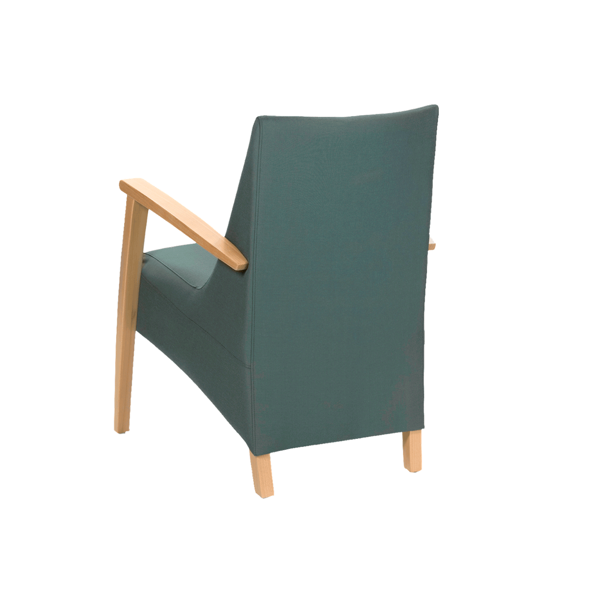 Fauteuil avec dossier bas et pieds bois
