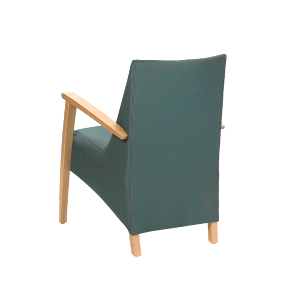 Fauteuil avec dossier bas et pieds bois