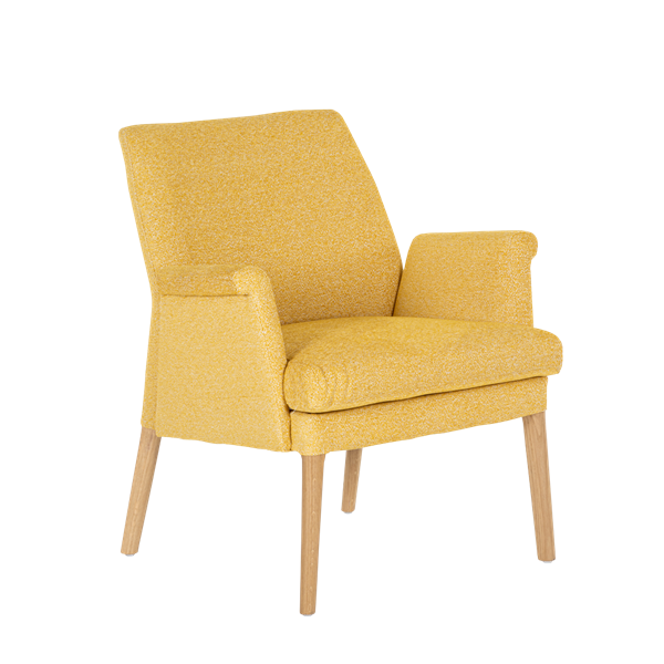 Fauteuil avec dossier bas et pieds bois